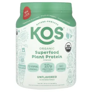 KOS Organic Superfood Plant Protein Powder, Unflavored & Unsweetened, 1.5 lb (680 g)