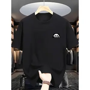 Men’s Cute Panda Print Summer T-Shirt – 100% Cotton Breathable Short Sleeve Tee, Stretch Fit Round Neck, Casual Gym Workout Top, Soft Streetwear Unisex   White Fabric Menswear