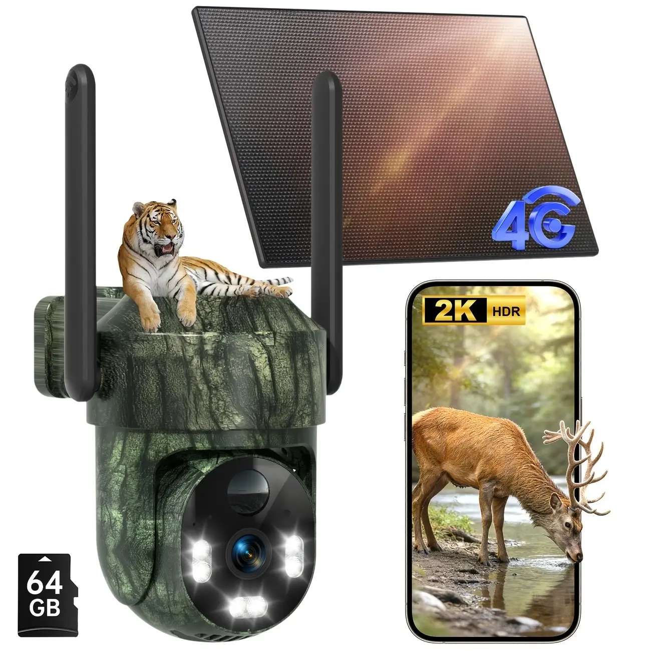 4G LTE Solar Security Camera Wireless Outdoor No WiFi Needed Off-Grid Remote Monitoring 2K HD Color Night Vision Human Detection Cellular Camera with SIM Card