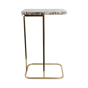 Sagebrook Home 21512 24 x 15 in. Agate Top C-Table, Black & Gold