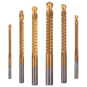 6 Pack Titanium Coated HSS Twist Drill Bits, 3-8mm Serrated Side Cutting Drill Bit Woodworking Tools for Plastic Metal Wood Hole-YY