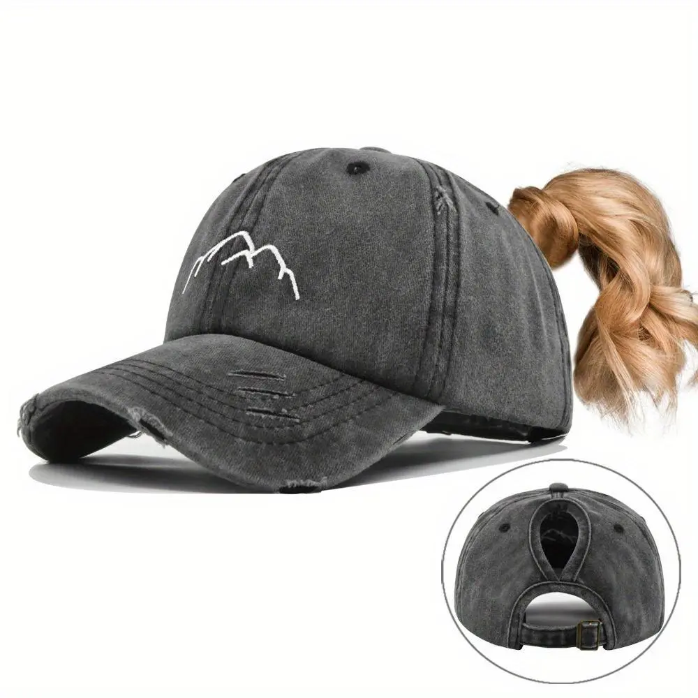 Women's Retro Adjustable Snapback Baseball Cap - Breathable Polyester Summer Sun Hat with Ponytail Hole, Sporty Outdoor Casual Hat for Hiking & Beach (Solid Color), Hiking Hat
