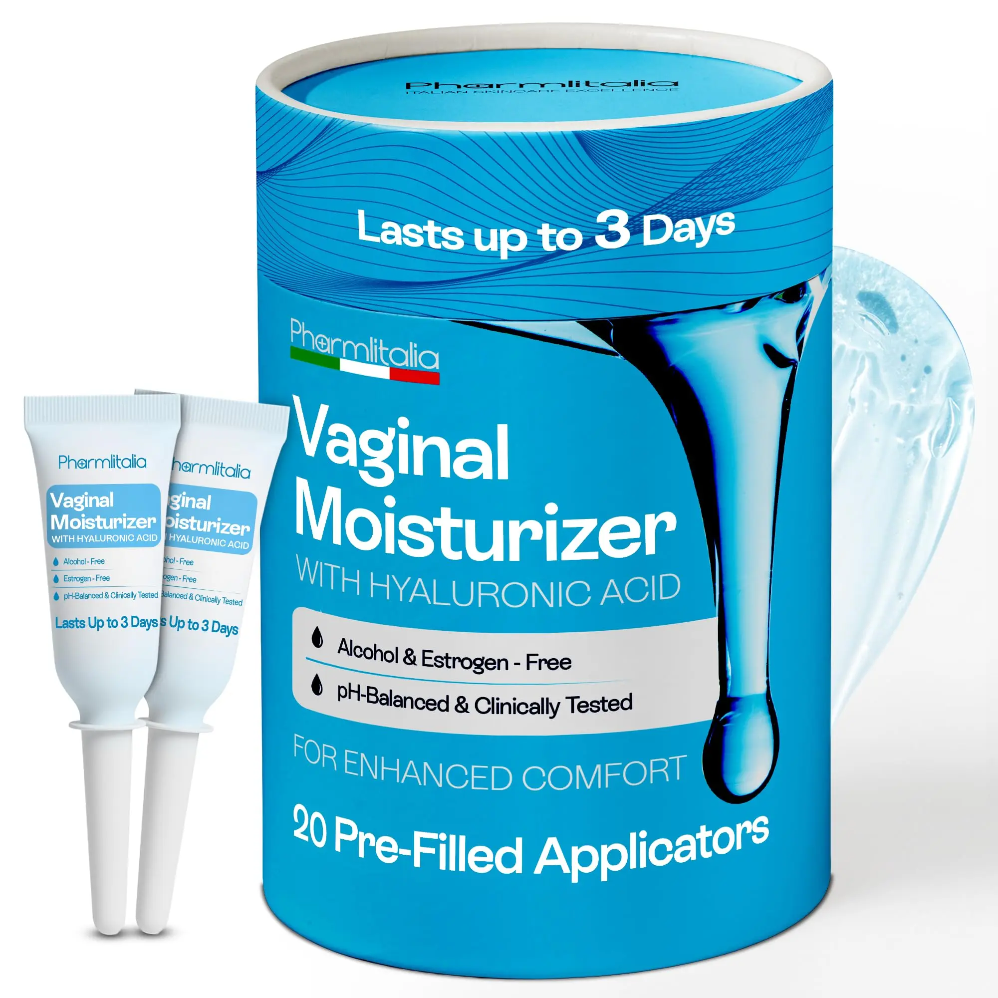 Pharmlitalia Vaginal Moisturizer Gel for Vagina Health, Moisturizer Applicators for Vaginal Dryness Relief and Long Lasting Wetness - Pre and Post Menopausal (20 Count (Pack of 1))