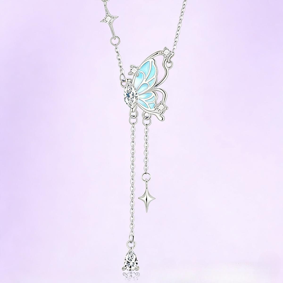 Handcrafted Open-Work Butterfly Tassel Necklace, Artisan Crafted Statement Chain