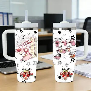 Vacuum Flasks 40oz Stainless Steel Tumbler with Handle & Straw, Vacuum Insulated Travel Mug Keeps Drinks Cold Up to 12 Hours, Leak-Resistant Cup for Iced Coffee, Water, Office, Gym or Travel Courage the Cowardly Dog