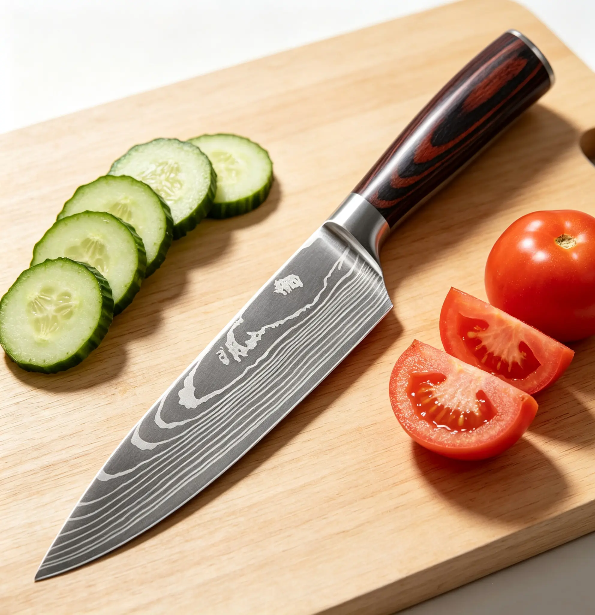 Damascus Pattern Chef Knife, Sharp Kitchen Chef Knife, Japanese-Style Cooking Knife, Stainless Steel Knife for Home Use