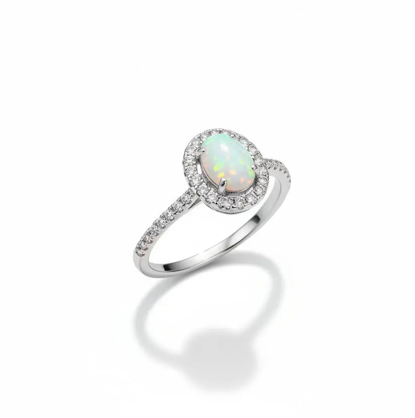 Sterling Silver Halo Opal Ring