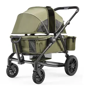 VEVOR All - Terrain Stroller Wagon, 2 Seats Foldable Expedition 2 - in - 1 Collapsible Wagon Stroller, Includes Canopy, Parent Organizer, Snack Tray Cup Holders, 55lbs for Single Seat, Dark Grey/BlackVEVOR Super Brand Day