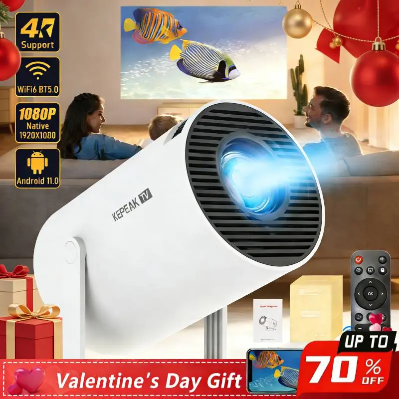 【Toolupgrade】Mini Portable Projector with 4K 1080P Support, 220° Screen, WiFi 5G/2.4G, Bluetooth 5.0, Android Device Connection, Remote Control, Valentine’s Day Gift Option