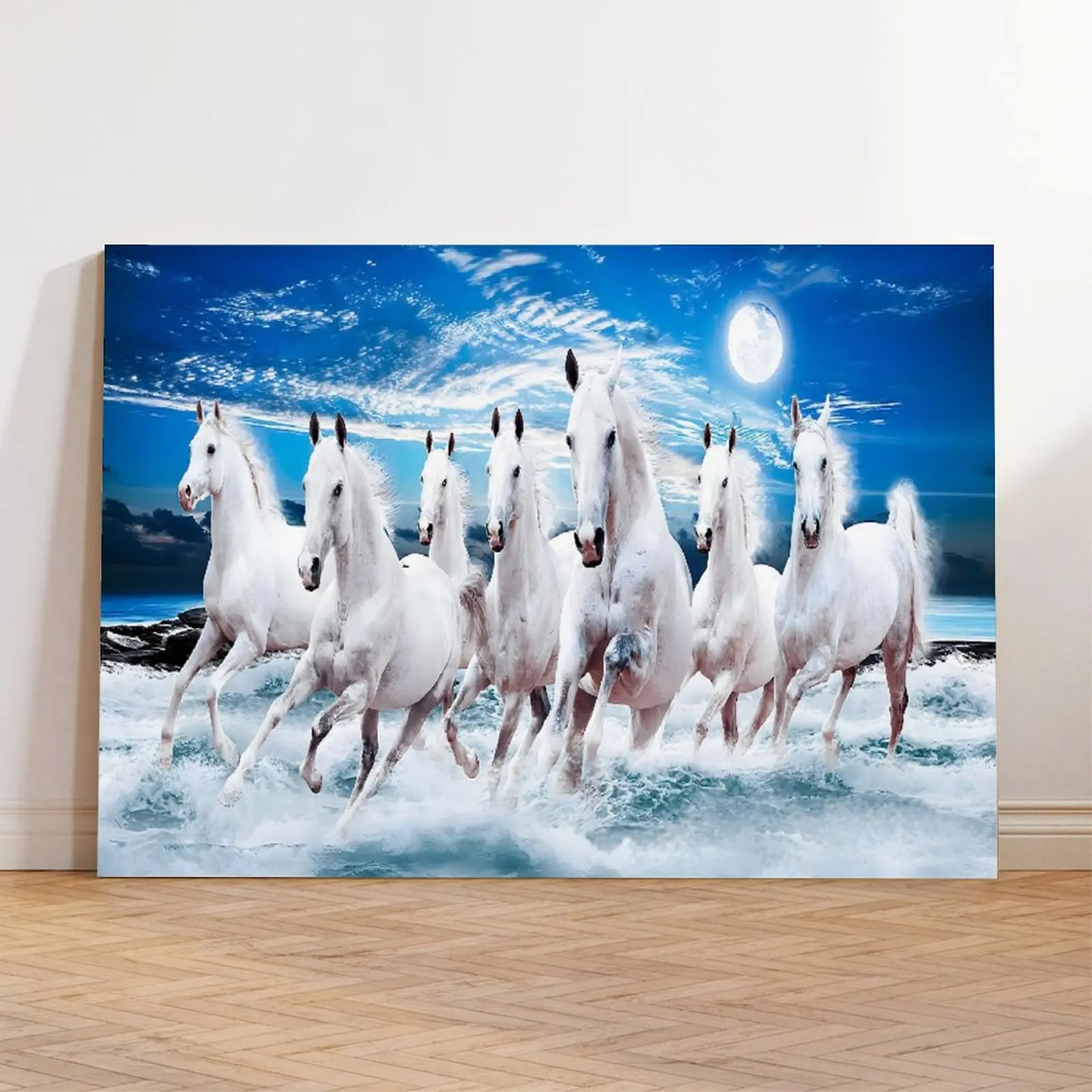 Unframed Artistic White Horse Print Poster Paintings - Waterproof Animal Graphic Wall Decor, Box-Included Home Accent for Living Room, Kitchen