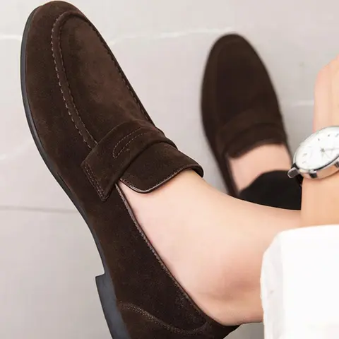 Men's Solid-Color PU Leather Slip-On Loafers with Penny-Strap Design, Casual Business Flats for Daily Wear and Parties, Footwear
