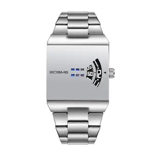 OIDEA Men Square Watch with Jump Hour No-Hands Design, Quartz Stainless Steel Removable Band Casual Minimalist Y2K Wrist Watch