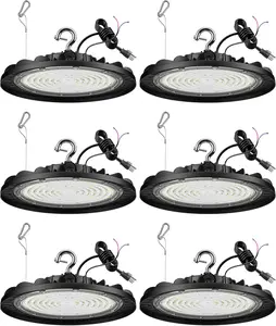 Glitnous 6 Pack UFO LED High Bay Lights 150W 22500LM, 5000K 0-10V Dimmable High Bay Led Shop Lights AC100-277V with 5' Cable Plug, ETL Listed High Bay Light for Warehouse Garage Factory Workshop Barn