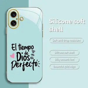 "God’s Time Is Perfect" Spanish Christian Smartphone Casing - Gold-Edge Soft Silicone Cellphone Case, iPhone 16 Mobile Phone Accessories for Device Protection (975)