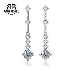 AnuJewel 1Carat Moissanite Dangle Earring D Color VVS1 925 Sterling Silver White Gold Plating for Women Wife with Certificate