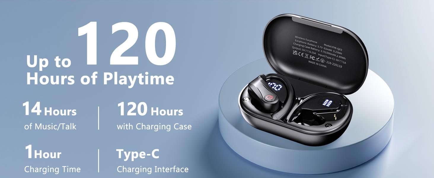 2026 Wireless In-Ear Earbuds with Bluetooth 6.1, Chargeable Sports Earhooks, Fast Charging Case, Dual LED Display, ENC Noise Cancelling Earphones, Easy Buttons, IPX7 Sweatproof, Batteries Included for Gym Audio & Outdoor Activities, Sweatproof Earphones