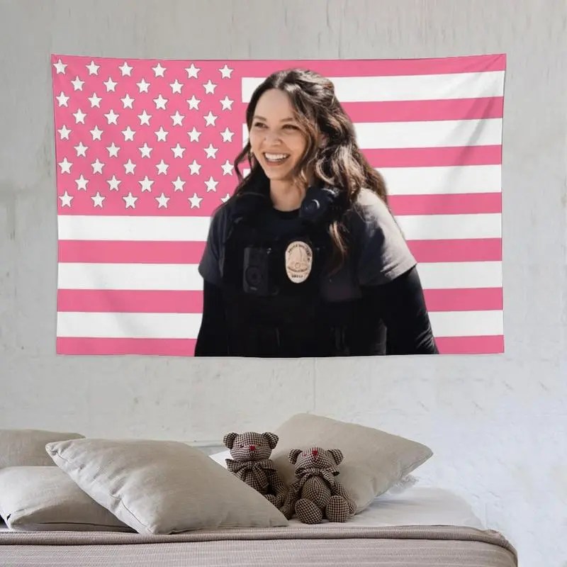 Lucy Chen The Rookie Pink American Flag Tapestry, Tim Bradford Themed Polyester-Cotton Linen Wall Decor, Indoor-Outdoor Room Light Decoration Outdoor Decor