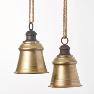 Antique Gold Metal Large Bell Ornament with Jute - 2 Size Options