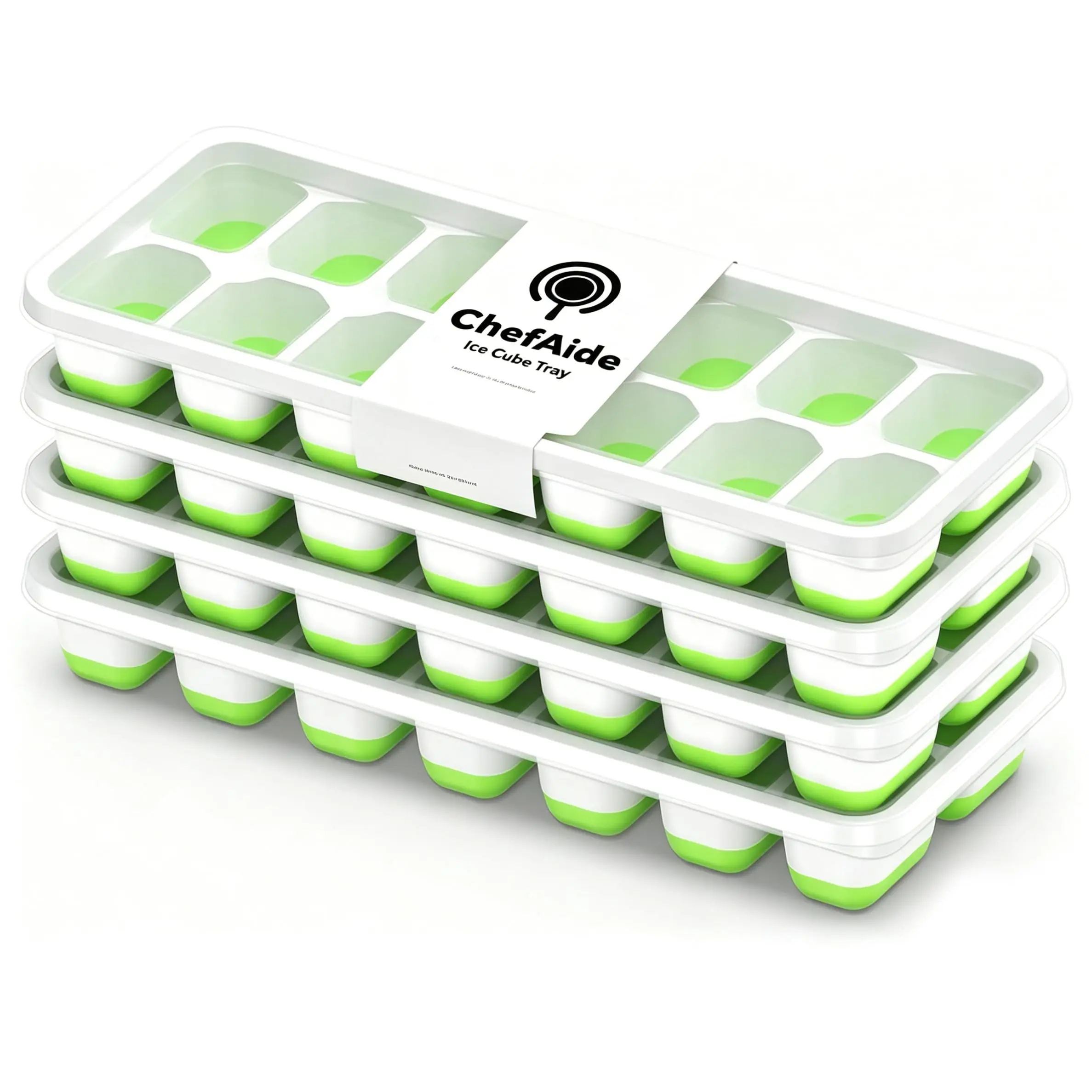 4 Pack Silicone Ice Cube Trays with Lids, 14 Cube Freezer Trays, Stackable Ice Molds for Drinks, Coffee, Cocktails and Juice