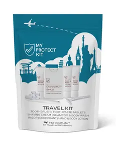 MY PROTECT KIT All-in-One TSA Approved Travel Kit for Men & Women - Travel Essentials with Shampoo, Hand & Body Lotion, Deodorant Spray & More - Carry-On Friendly, Perfect for Flights, Gym, Camping