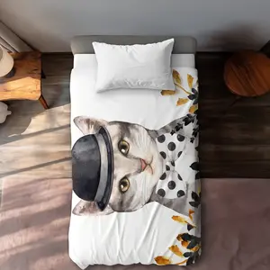 360 Stand Twin Size Extra Long Cat Duvet Cover Set - Machine Washable Microfiber, Decorative Bedding for Twin Beds, Chic Pet Art Bedroom Bedding Set, Kids' Home Decor
