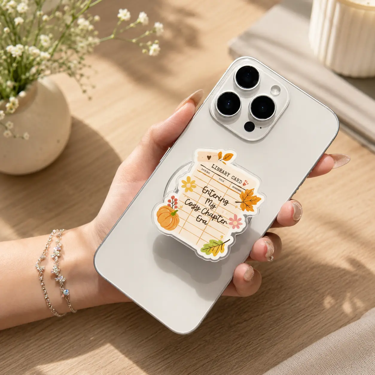 Autumn Chapter Era Library Card MagSafe Phone Grip Fall Pumpkin Magnetic Kindle Holder Booktok Reader Gift