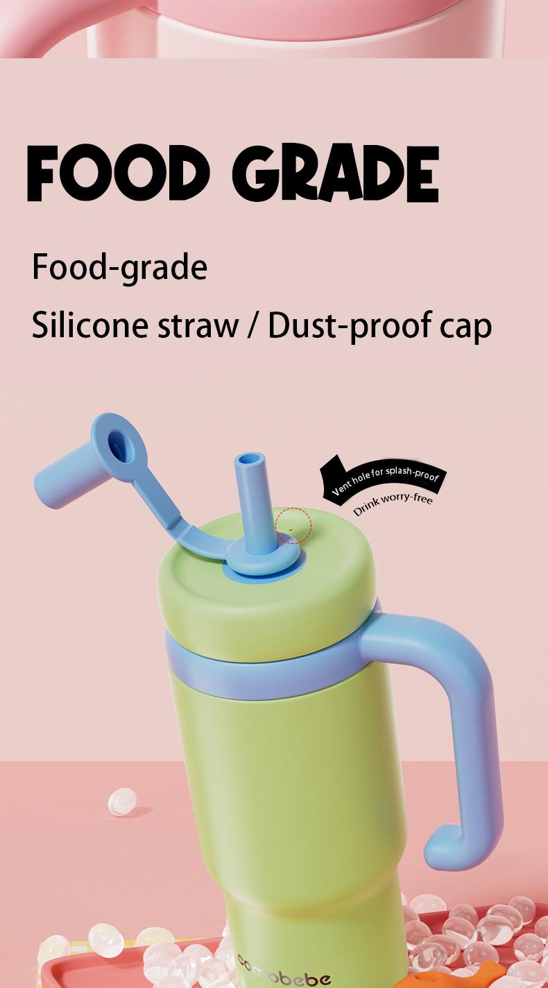 【COMOBEBE】24oz Stainless Steel Whale Fountain Tumbler – Spill-Proof, Dual Lids, Durable Handle, Dishwasher Safe, Cute and Fun for Kids & Adults