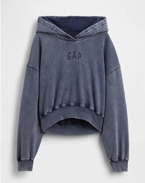 GAP VintageSoft Crop Logo Hoodie - Soft Cotton Blend Fleece, Long