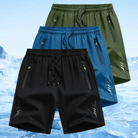 Men's 3-Pack Lightweight Regular Fit Polyester Athleisure Street Shorts Set - Adjustable Elastic Waist, Side Pockets, Stretchy, Outdoor, Running, Basketball-Ready, Cool Wear, Gym Fitness Use