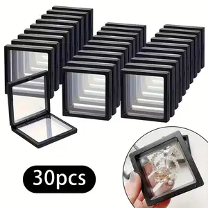 30pcs Elegant 3D Floating Display Cases, Dustproof Plastic Jewelry Storage Boxes, for Necklaces, Bracelets, Rings, Coins, Earrings, Pins