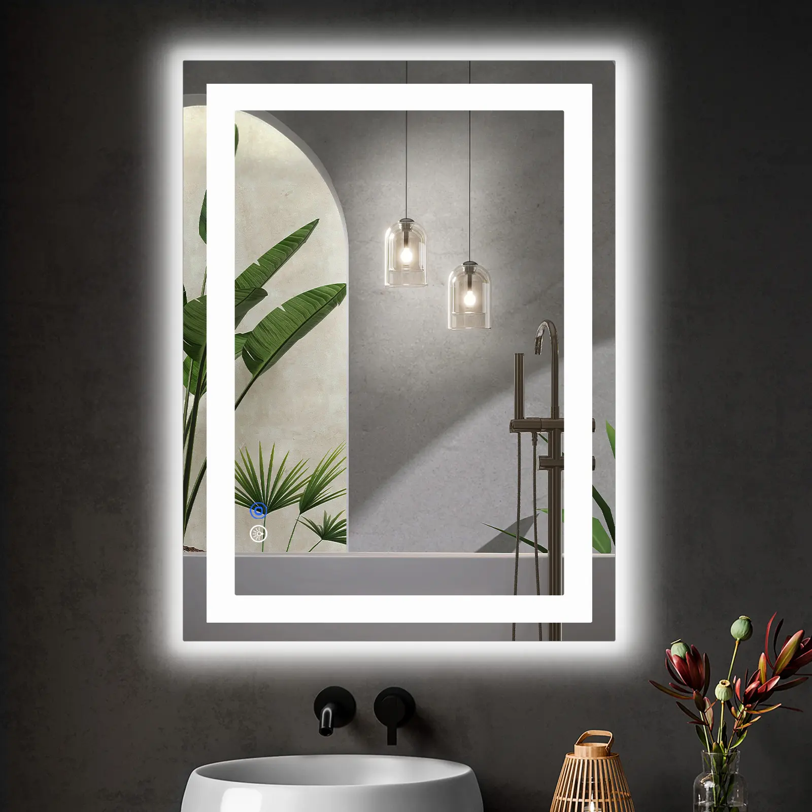 【NEW YEAR DEAL】Wall-Mounted LED Glass Bathroom Mirror - Double Front & Backlight Bathroom Mirrors, Anti-Fog, Dimmable, Tempered Shatter-Proof Glass, Memory Function, Glass Bathroom Mirrors