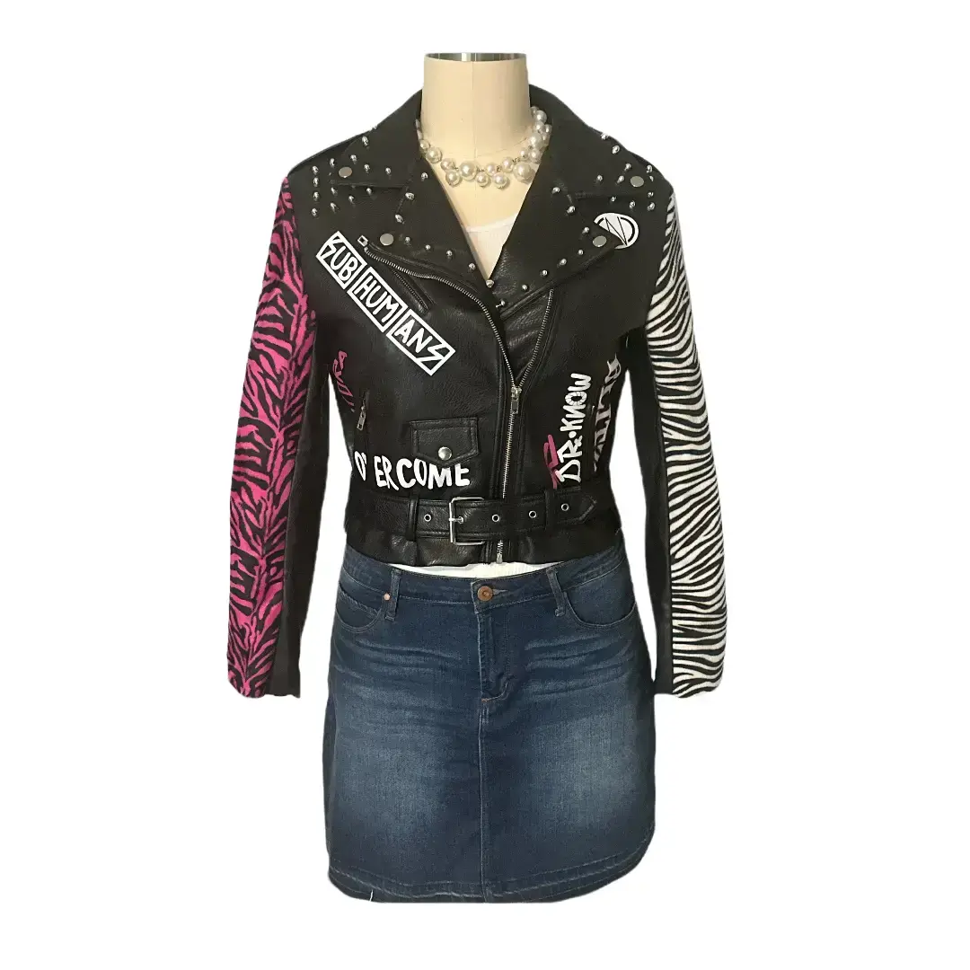 AZALEA WANG SOMEBODY COME GET HER JACKET Leather Womenswear Coats Embroidery Long Sleeves Silk Tiger Tops Zebra Comfort Collar Spot Outerwear
