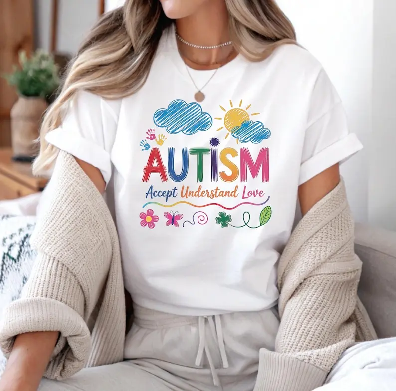 Men's Autism Awareness Casual Cotton Top - Accept Understand Love Tee, Neurodiversity, Kindness Inclusion Support Shirt, Short Sleeve Tops, 100 Cotton Clothing, Fitted Cut, Machine Wash