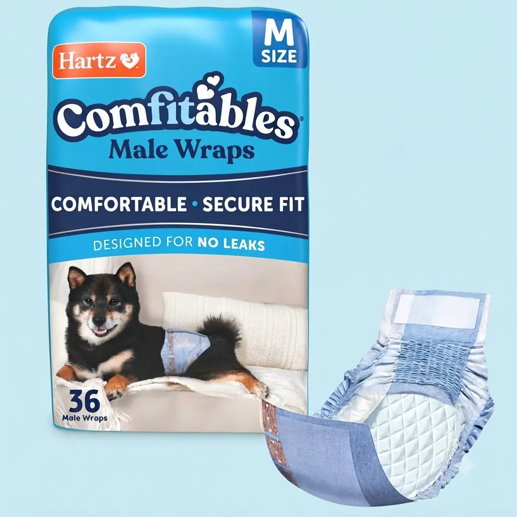 Hartz Comfitables Male Dog Wraps Medium 36 Count Stretchy Waistband FlashDry Leakproof Incontinence Dog Diapers