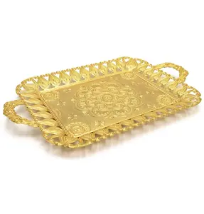 Turkish Rectangular Serving Tray | 197-K-6-18 Ottoman Style with Tulip Border - Gold