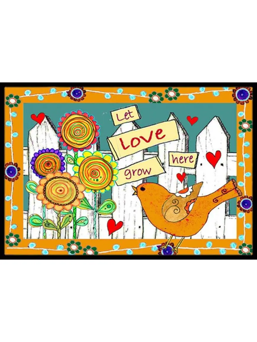 Carolines Treasures PJC1101MAT Anti-Skid Durable Fade-Resistant "Let Love Grow Here" Indoor-Outdoor Mat, 18 x 27 in.