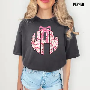 Bows & Blooms Monogram Comfort Colors T-Shirt 'NLB'