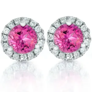 1ct Pink Topaz & Diamond Halo Studs 10K White Gold