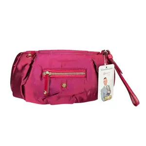 Pre-owned TOD'S Satin Clutches & Wristlets Tod’s Pashmy Magenta Nylon Wristlet Clutch Gold Hardware Zip Pouch Italy