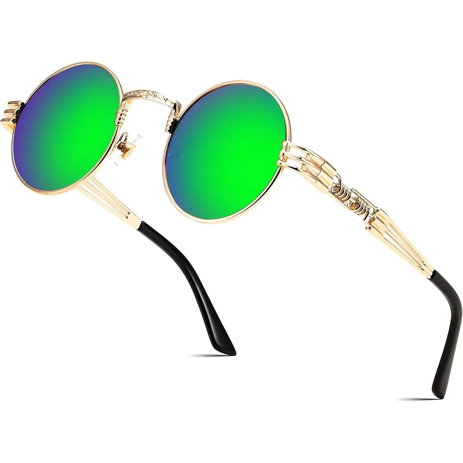 EyeconicFinds Retro Steampunk Gothic Round Metal Full Rim Sunglasses, High Quality Trendy Fashion Shades for Men-Women, UV400 Protection for Driving/OOTD (B0147)