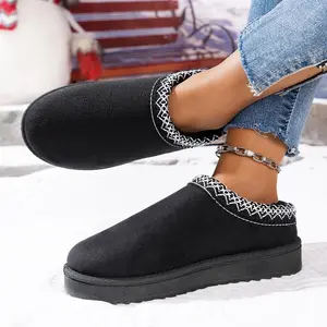 Women's Fashion Slippers Vegan Suede Upper Cozy Fuzzy Fur-Lined Indoor Outdoor Slip On Shoes Platform Mini Ankle Boots