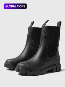 Women's Solid Color Waterproof Rain Boots, Women Shoes, 2024 New Style Fashionable Round Toe Boots for Outdoor Wear, Non-slip Rain Boots for Women & Girls