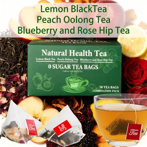 Teafy-3 in 1 Fruit Tea-3 Flavors-Lemon Black Tea&Peach Oolong Tea&Blueberry and Rose Hip Tea-No Sugar, No Caffeine-30 tea-bagsIcy Peach Tea Beverage Fruit Yerba Mate Herbal Tea