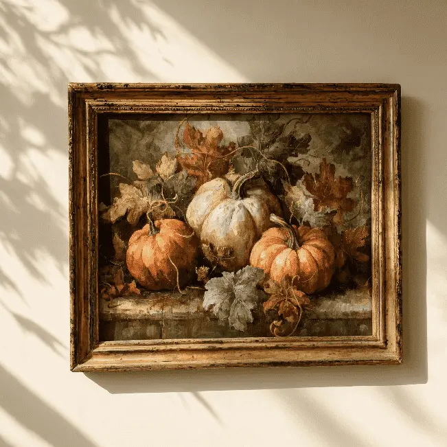 Vintage Pumpkin Wall Art, Rustic Fall Print, Thanksgiving Decor, Moody Autumn Farmhouse Wall Decor - Frameless Poster Canvas
