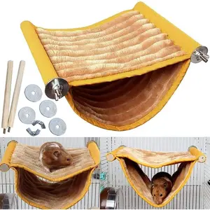 Double Layer Warm Hanging Hammock House Tent Nest for Small Pet Hamster Mouse Rat Guinea Pig Winter Swing Bed for Play Sleep Cage Bedding