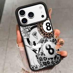 Leopard Print Billiard Design Acrylic Phone Case, Magnetic Ring, Wireless Charging, Compatible with Apple and Samsung Models, Durable and Anti-Scratch
