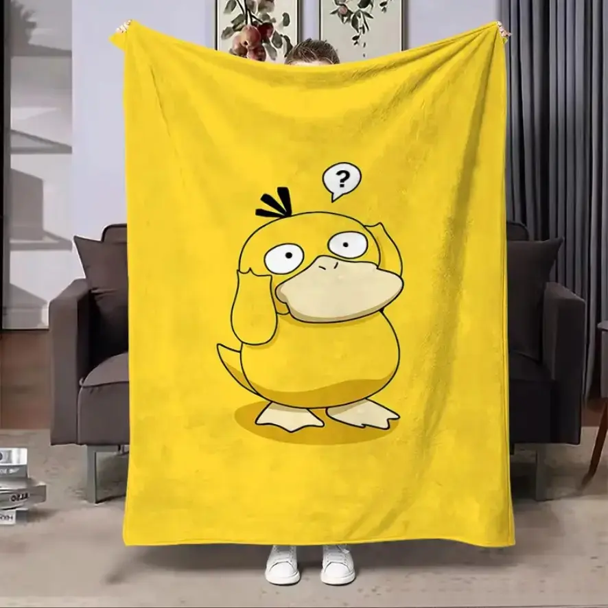 Cute Psyduck Cartoon Flannel Throw Blanket, Ultra Soft Cozy Fleece Blanket, Lightweight Skin-Friendly Sofa Couch Bed Bedroom Blanket for Travel Camping Home Decor Gift for Kids Adults