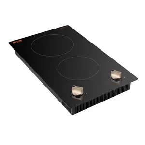Induction Cooktop, 1800W Electric Countertop Burner, 2 Burner Knob Control Stove, in Induction Cooktop with 12 Temperature Settings, Glass Surface, Auto Shut-Off
