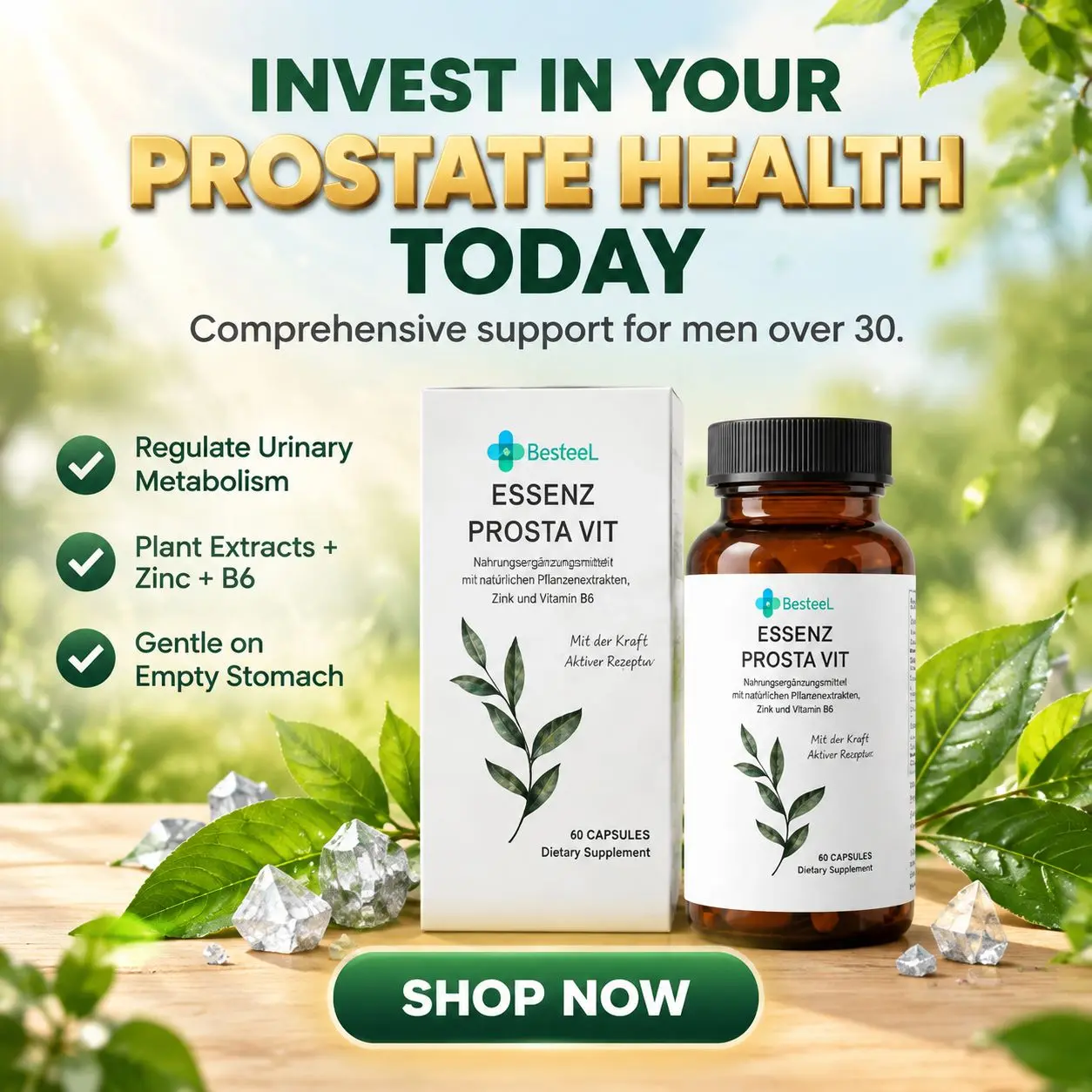 Men’s Daily Wellness Capsules, Plant Based Formula with Zinc & Body Nutrition Replenishment Supplement