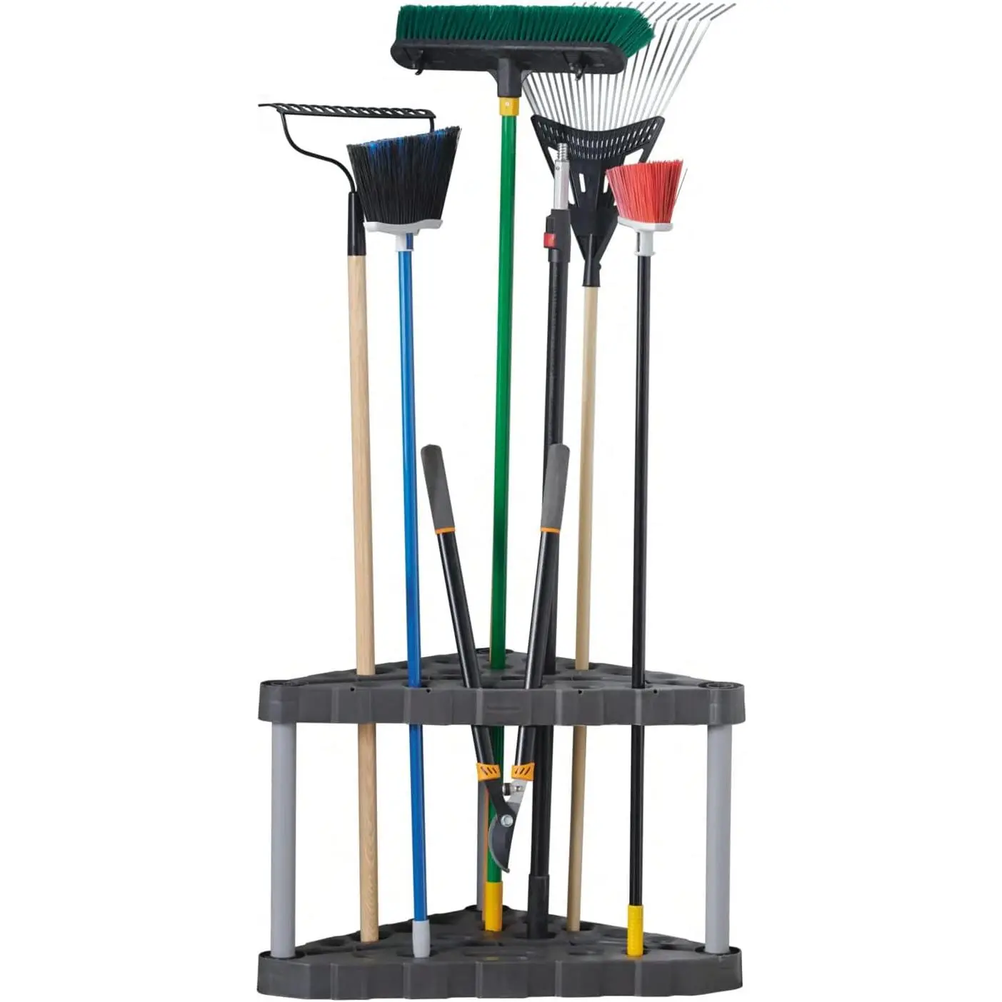Plastic Garage Corner Tool Tower Rack, Easy to Assemble, Organizes up to 30 Long-Handled Tools/Rakes/ Brooms/Shovles for Home/House/Outdoor/Sheds